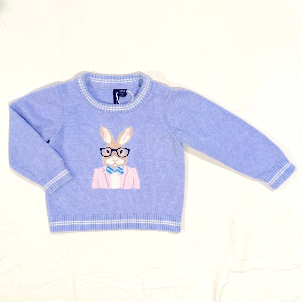 New Janie and Jack Bunny Sweater Boys 12-18M Easter Rabbit Glasses Cotton Spring